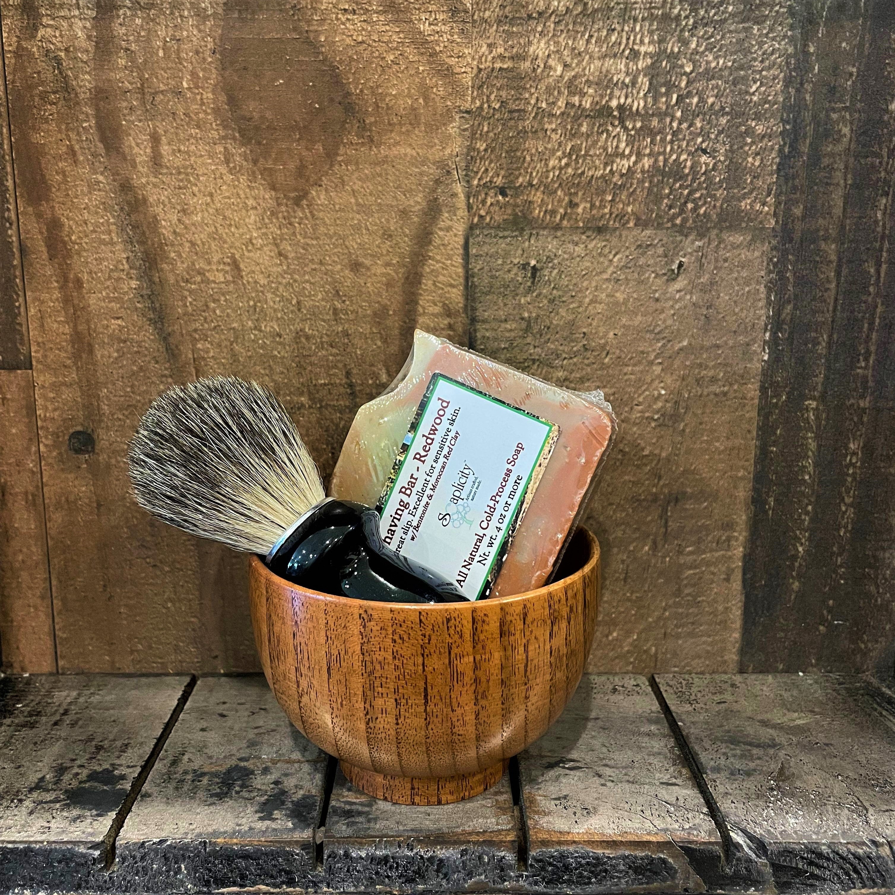 Men's Shaving Set – Black & Datewood | Natural Shaving Brush, Bowl & Soap
