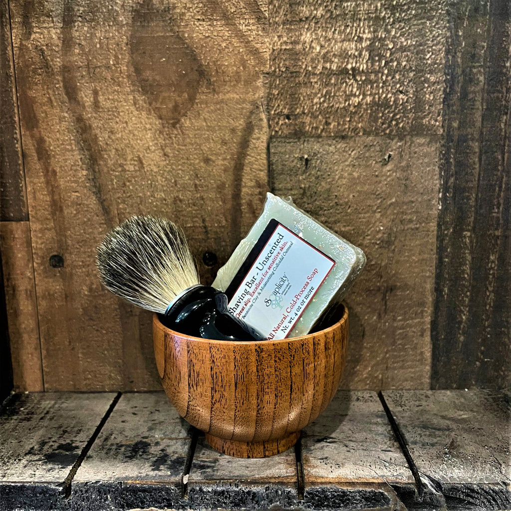 Men's Shaving Set – Black & Datewood | Natural Shaving Brush, Bowl & Soap