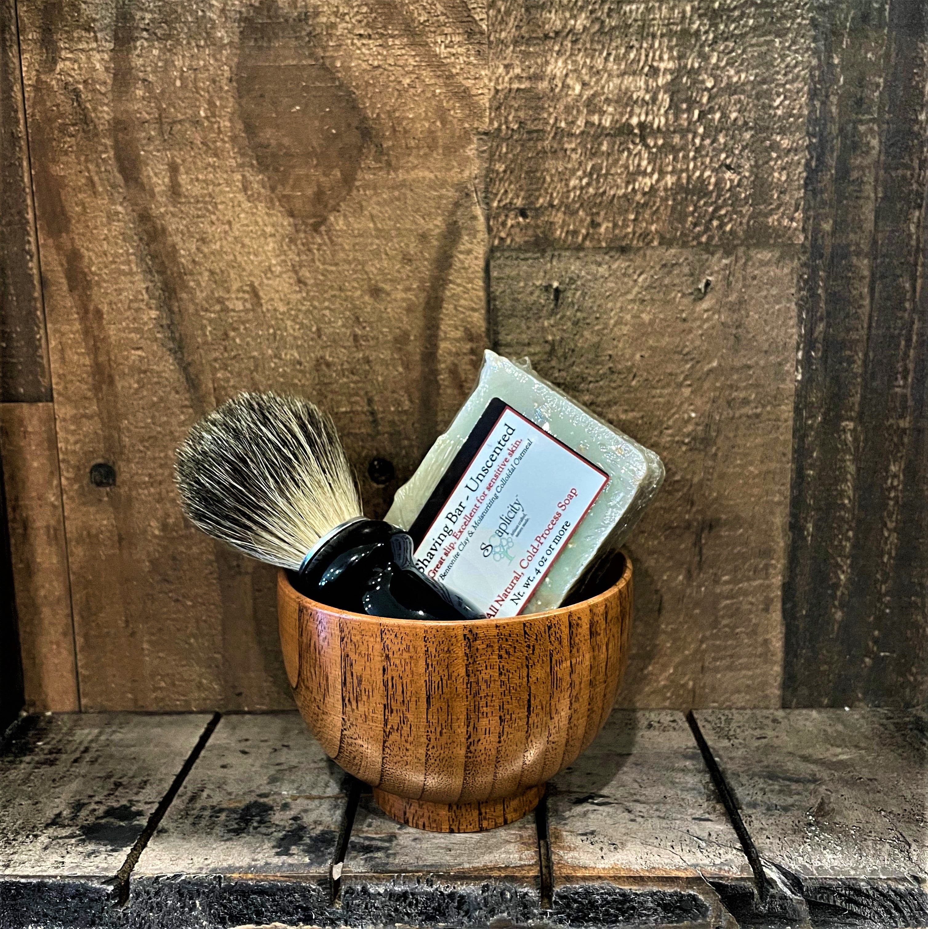 Men's Shaving Set – Black & Datewood | Natural Shaving Brush, Bowl & Soap