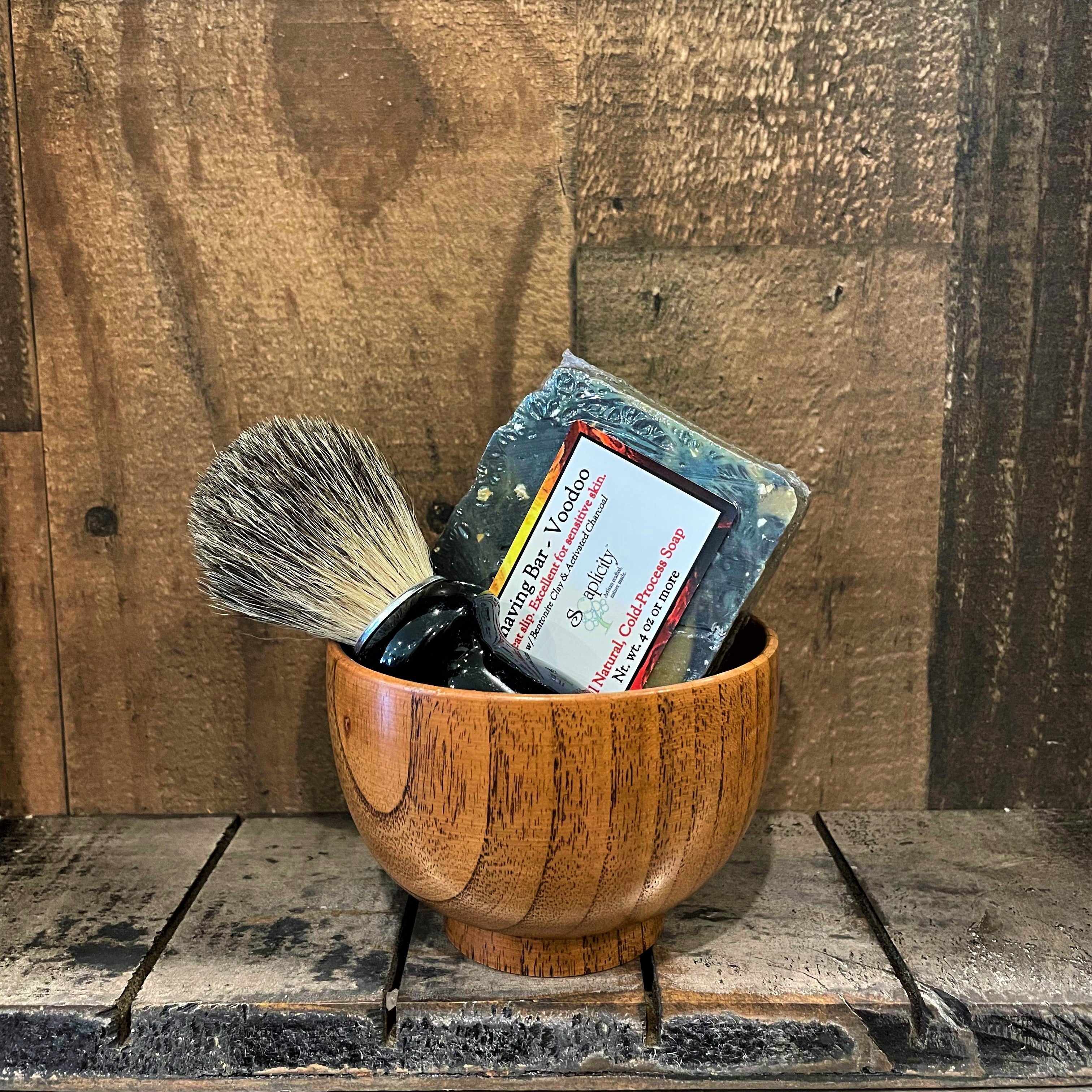 Men's Shaving Set – Black & Datewood | Natural Shaving Brush, Bowl & Soap