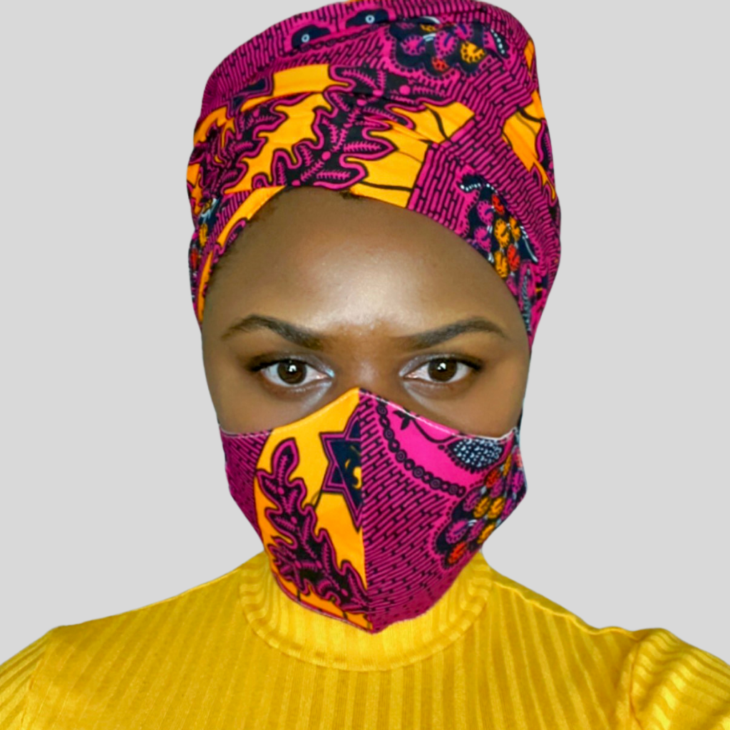 Duma Mbili African Print Headwrap with Face Mask – Double Layer Ankara, 180cm x 50cm