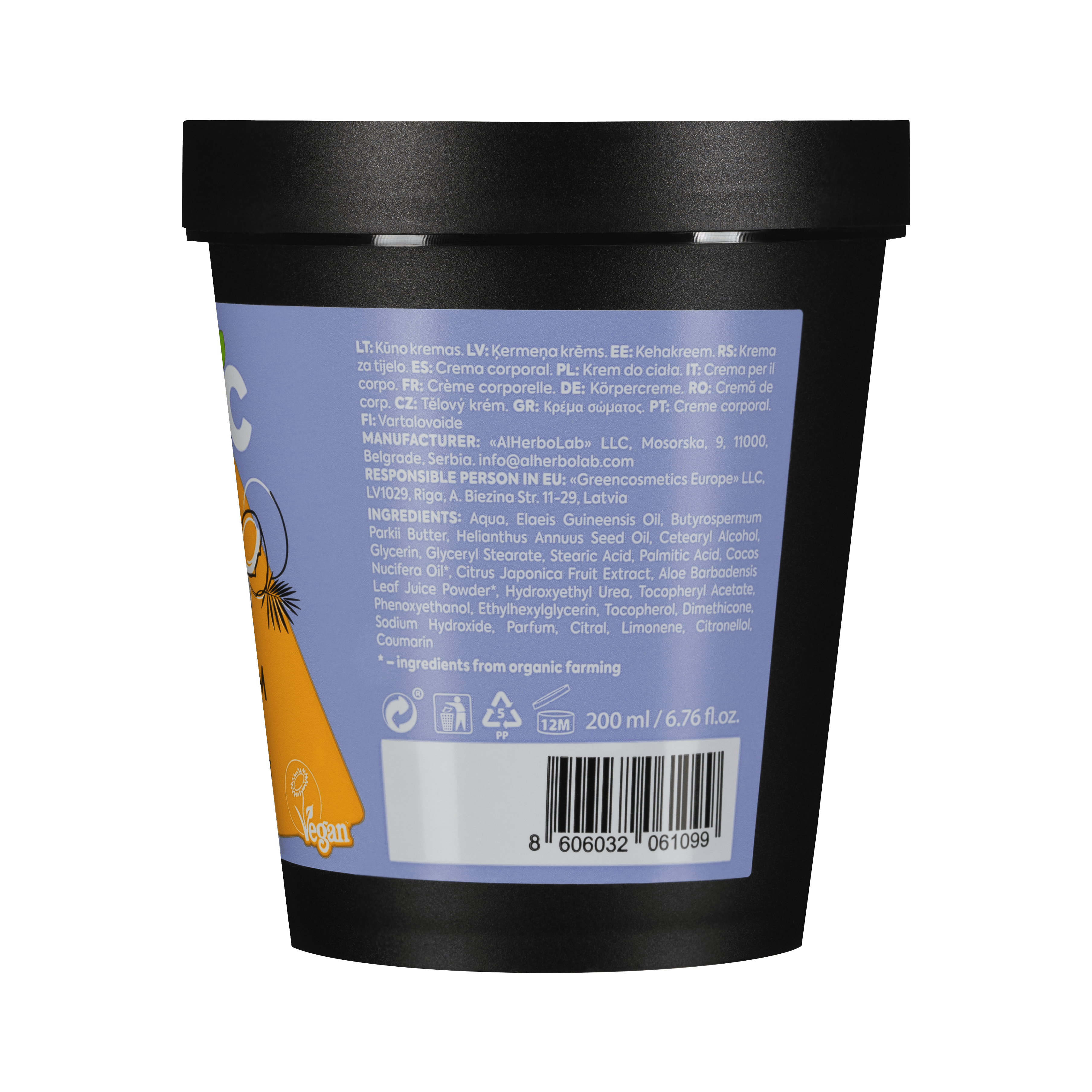 Organic Mimi Moisturizing Body Cream – Coconut & Kumquat, 200ml