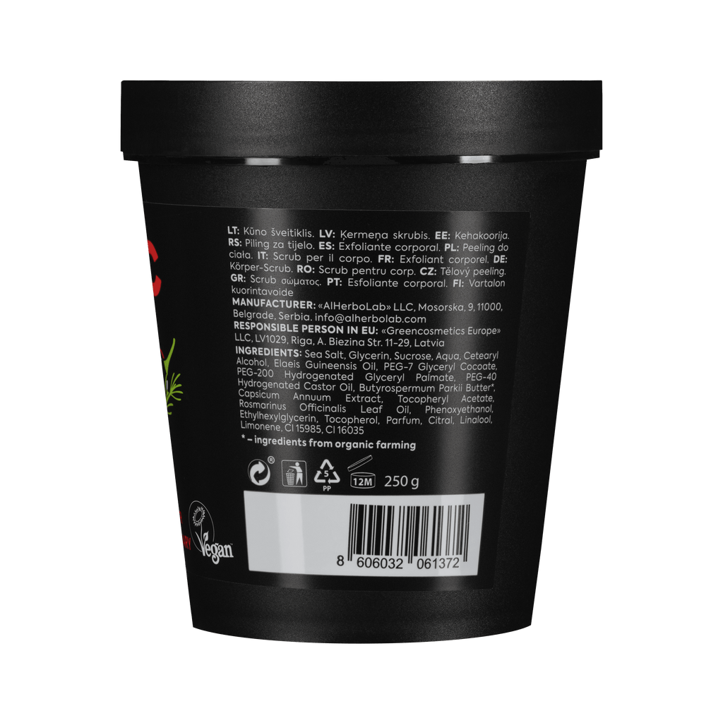 Organic Mimi Anticellulite Body Scrub – Red Pepper & Rosemary, 250g