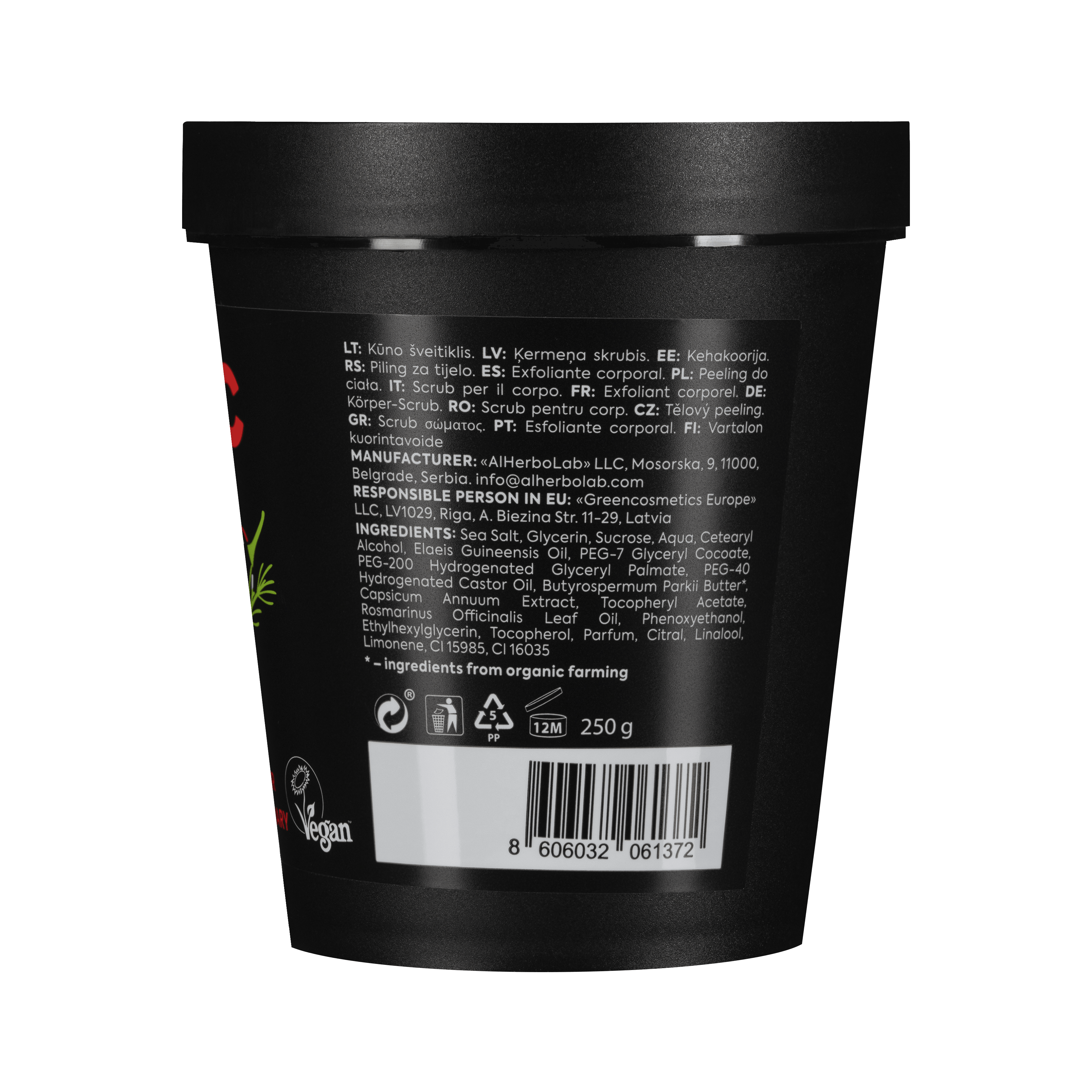 Organic Mimi Anticellulite Body Scrub – Red Pepper & Rosemary, 250g