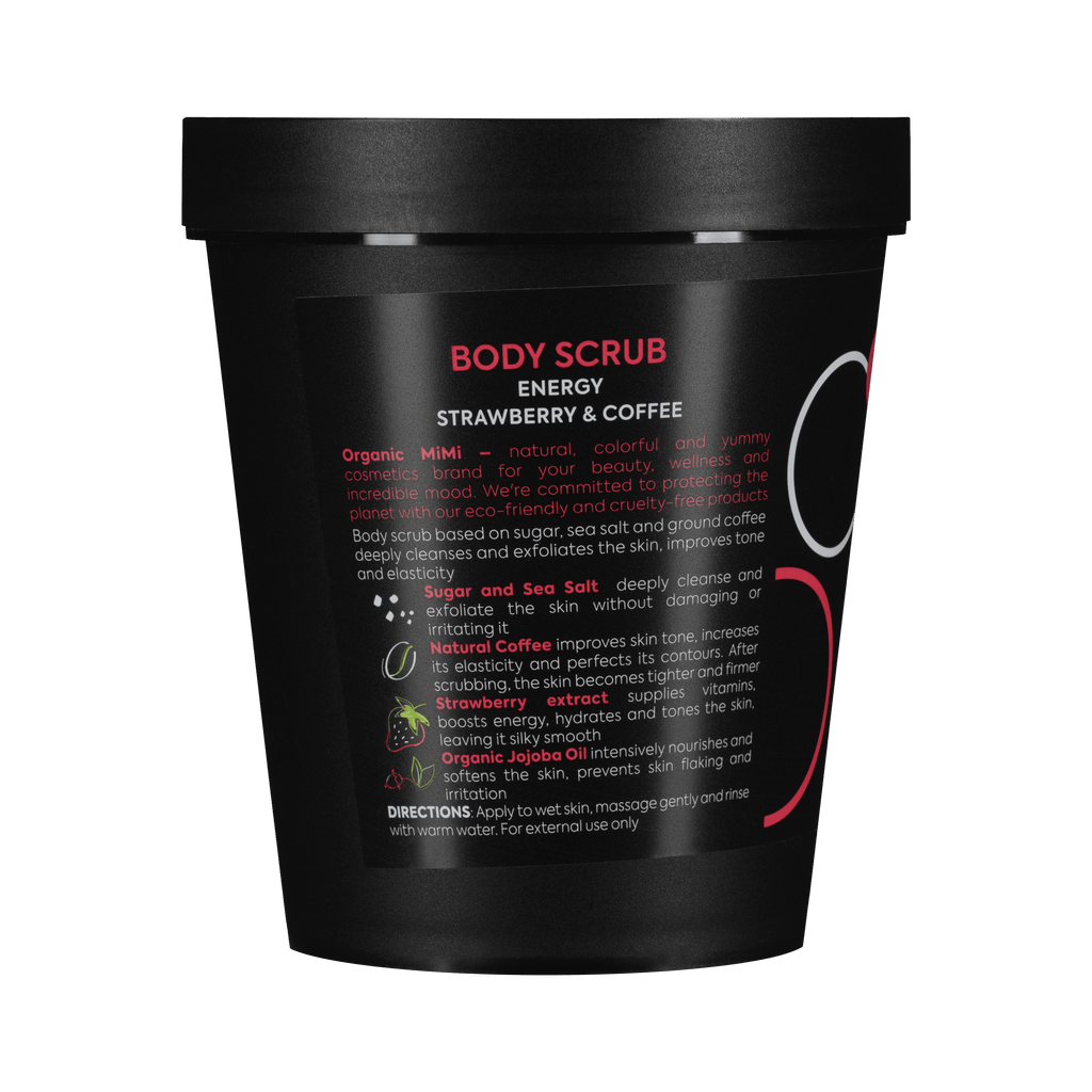Organic Mimi Energy Body Scrub – Strawberry & Coffee, 250g