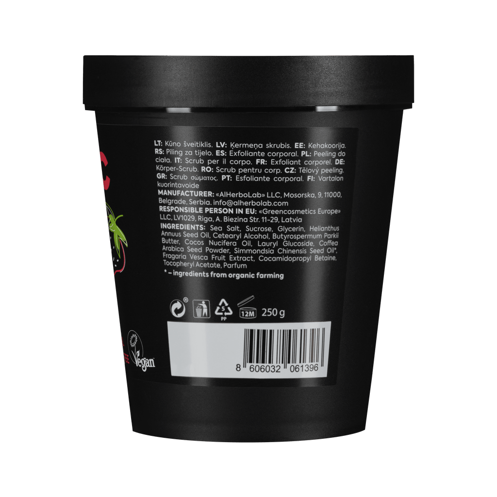 Organic Mimi Energy Body Scrub – Strawberry & Coffee, 250g