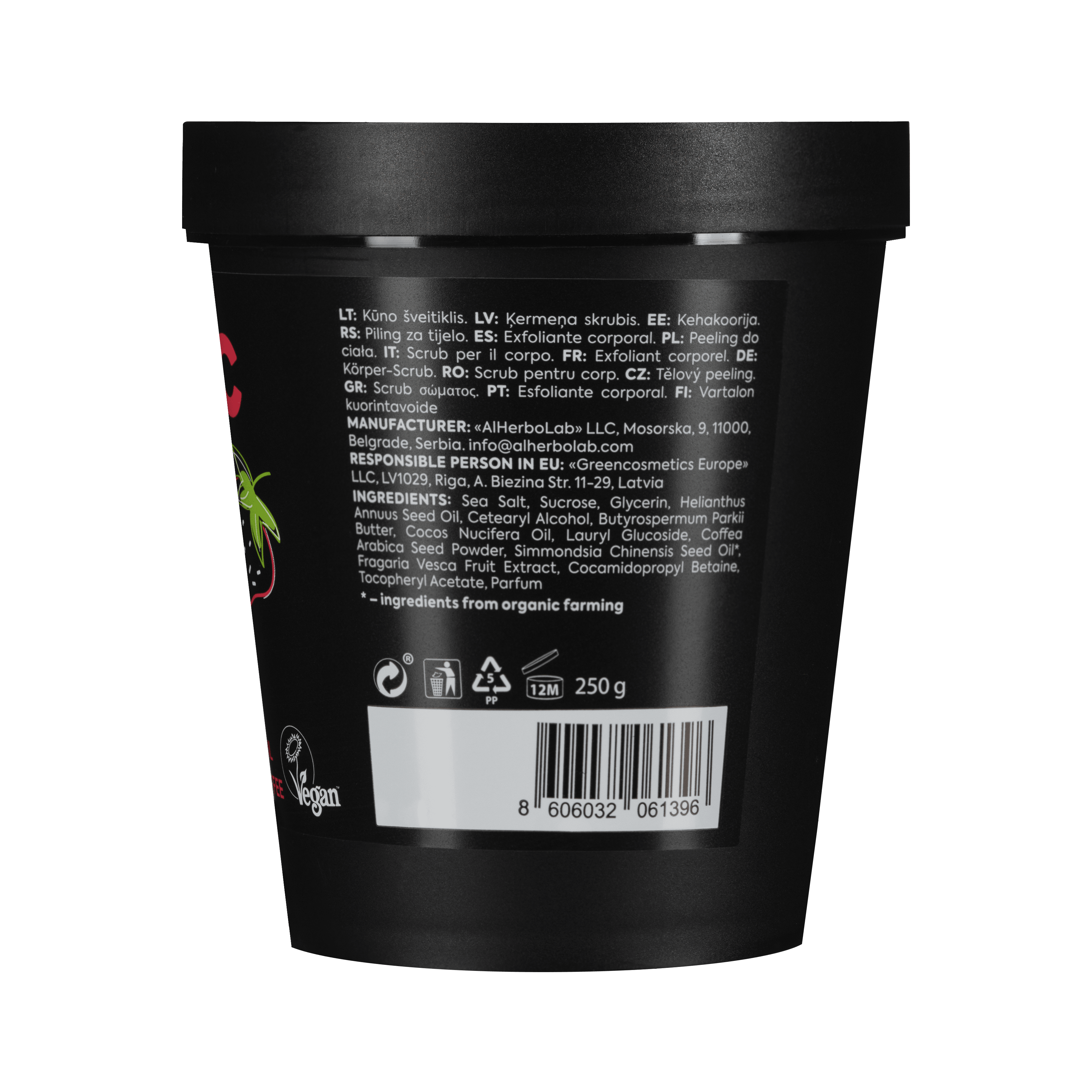 Organic Mimi Energy Body Scrub – Strawberry & Coffee, 250g