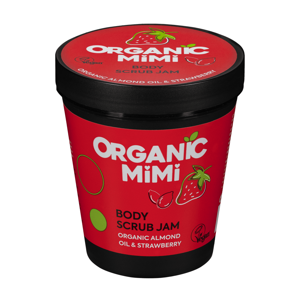 Organic Mimi Body Scrub Jam – Almond & Strawberry, 250g