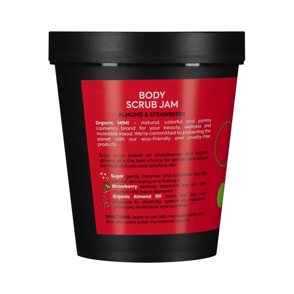 Organic Mimi Body Scrub Jam – Almond & Strawberry, 250g