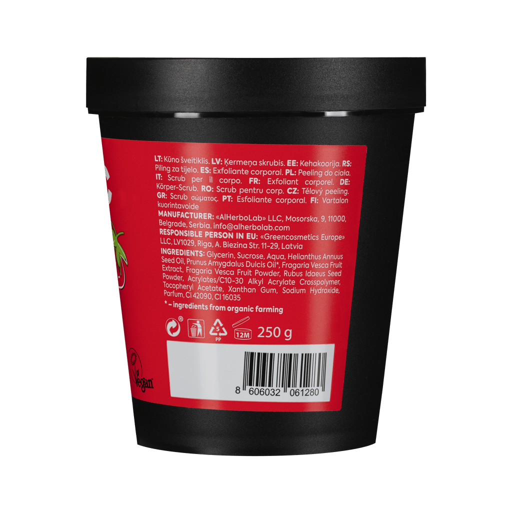 Organic Mimi Body Scrub Jam – Almond & Strawberry, 250g