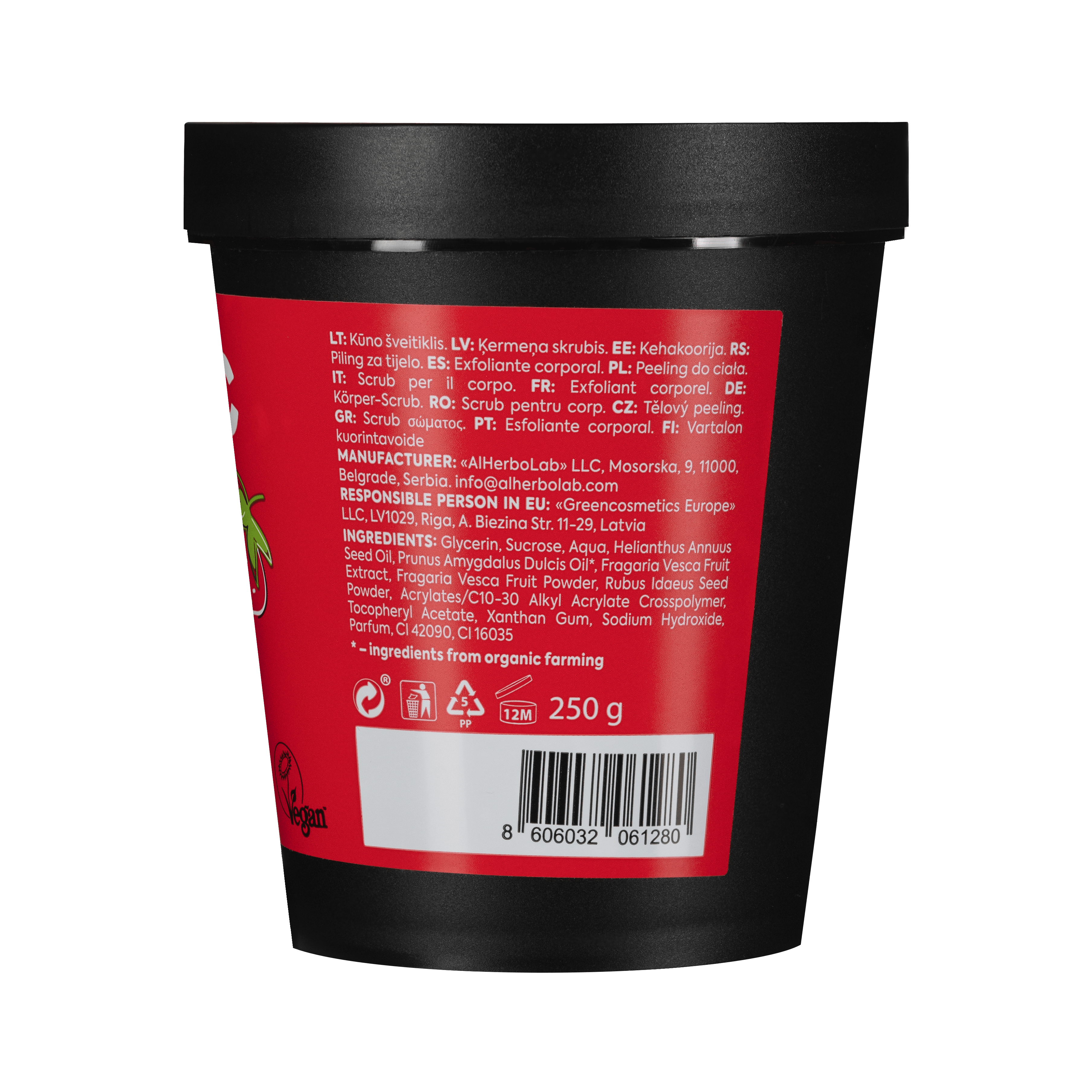 Organic Mimi Body Scrub Jam – Almond & Strawberry, 250g