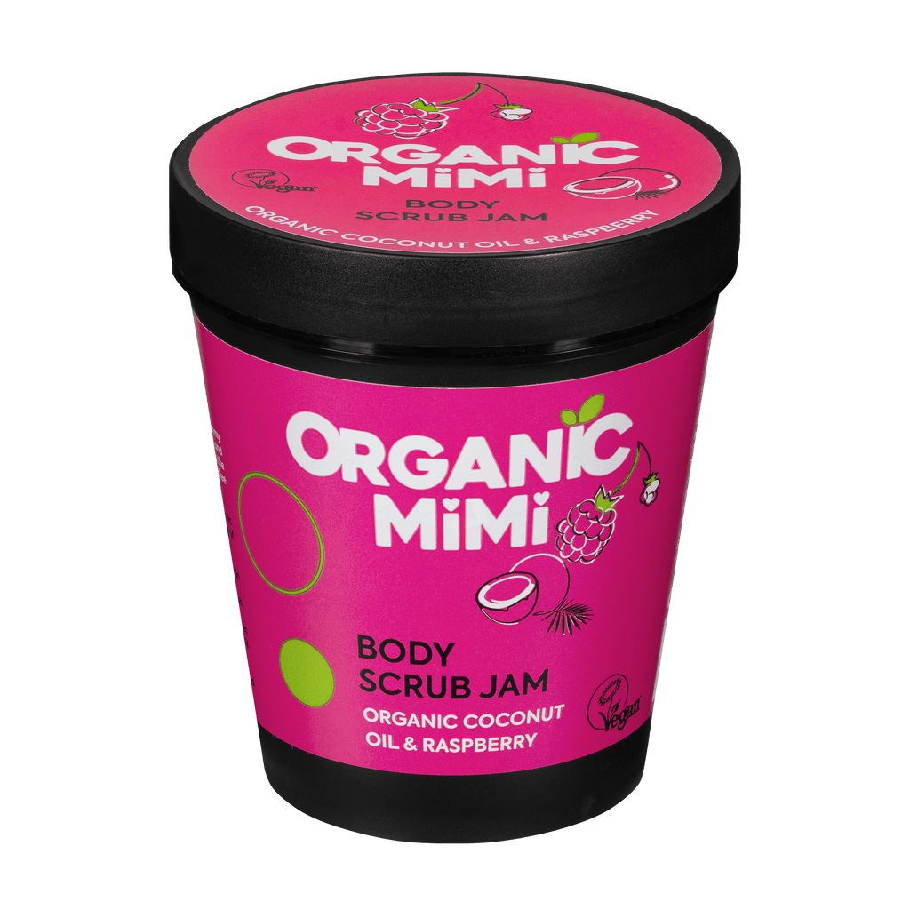Organic Mimi Body Scrub Jam – Coconut & Raspberry, 250g