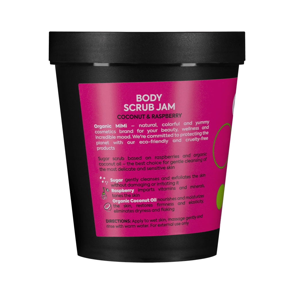Organic Mimi Body Scrub Jam – Coconut & Raspberry, 250g