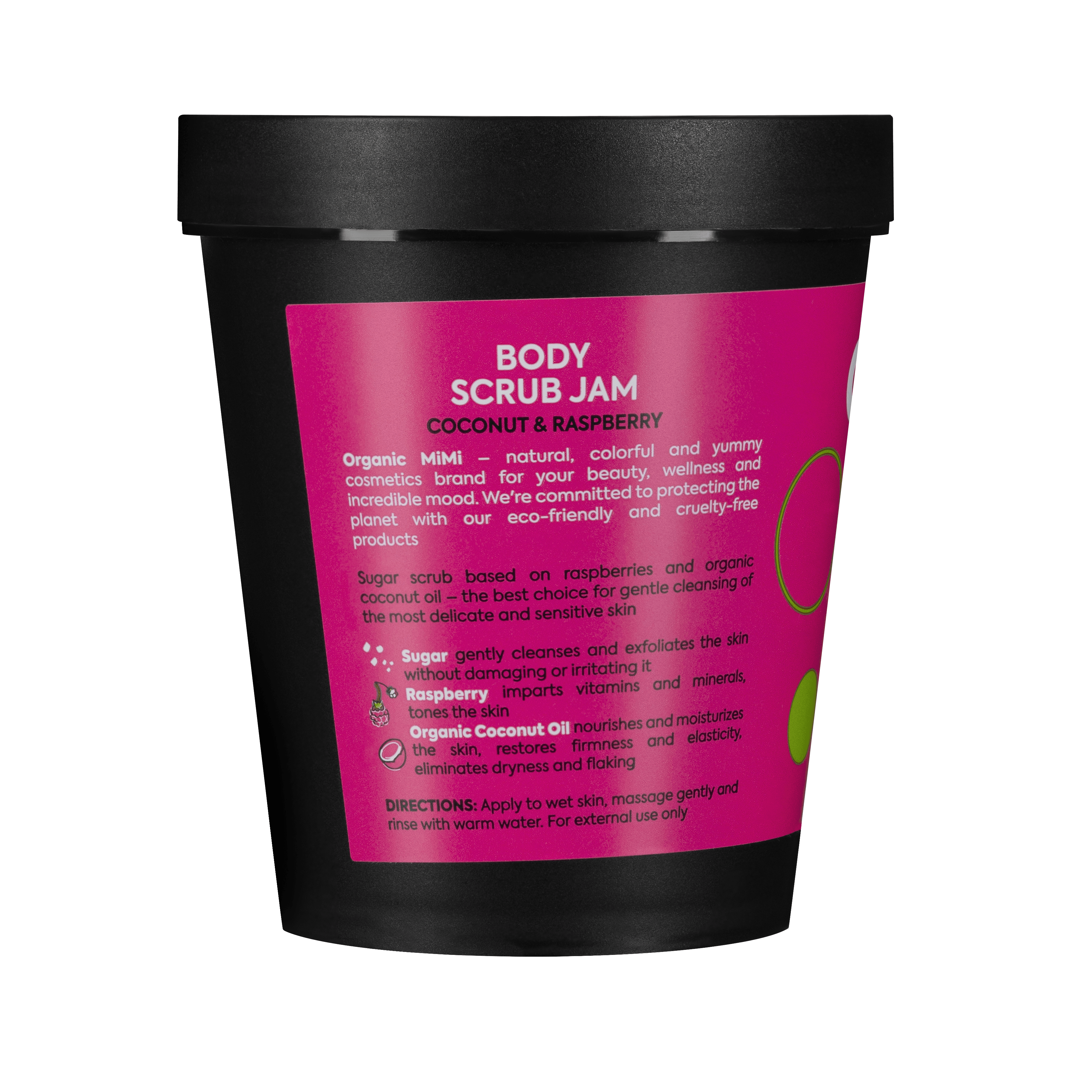 Organic Mimi Body Scrub Jam – Coconut & Raspberry, 250g