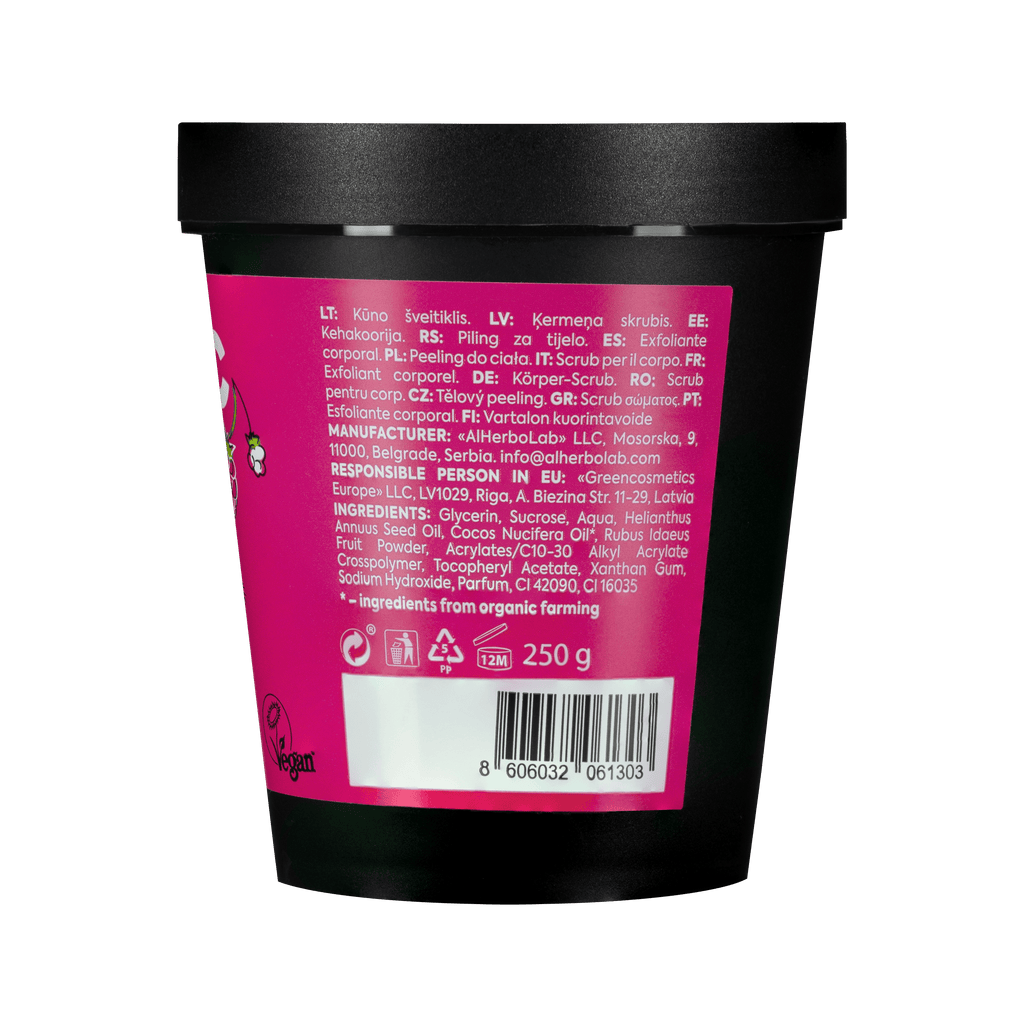 Organic Mimi Body Scrub Jam – Coconut & Raspberry, 250g
