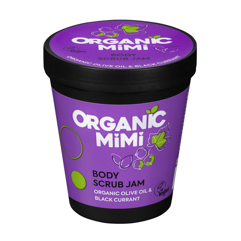 Organic Mimi Body Scrub Jam – Olive & Black Currant, 250g