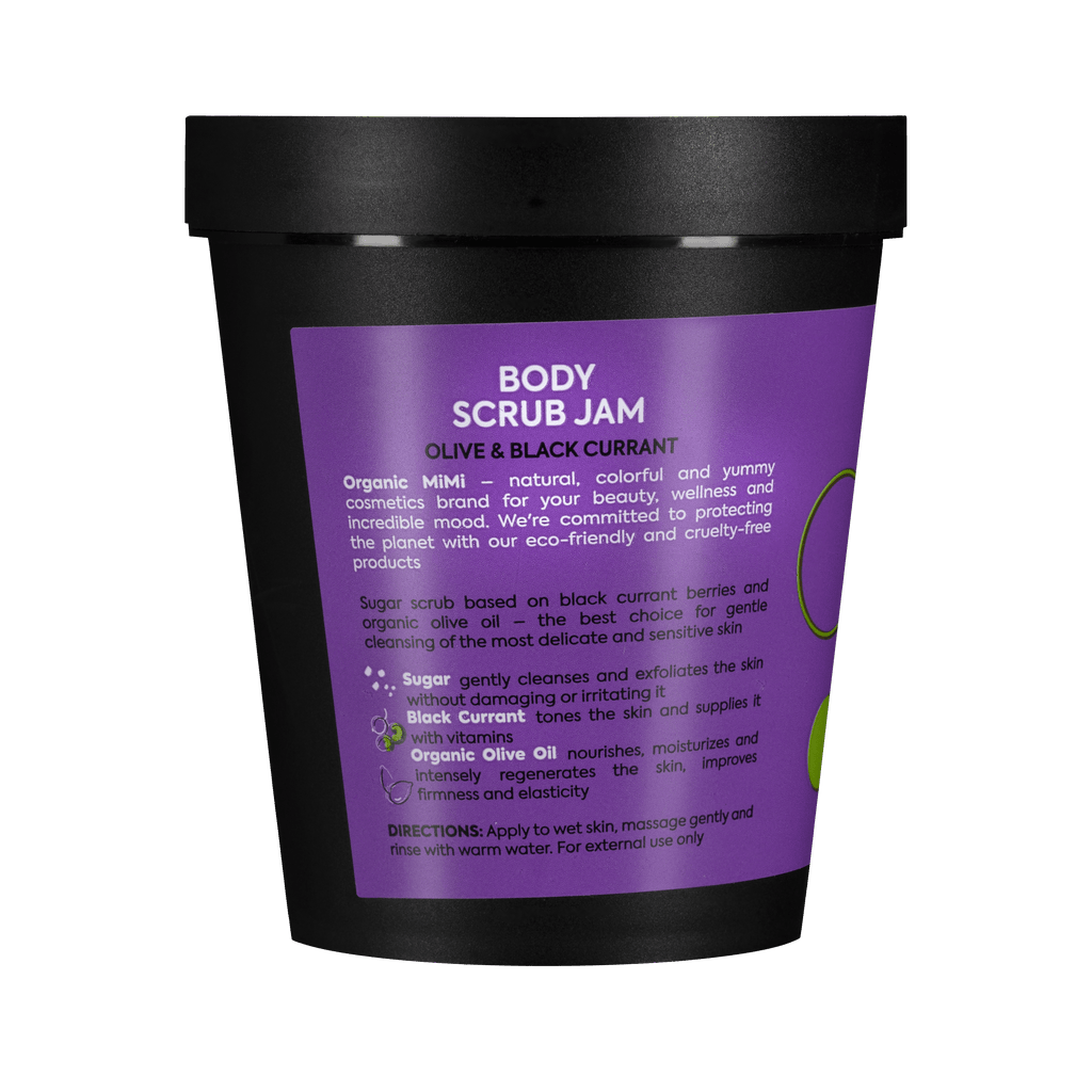 Organic Mimi Body Scrub Jam – Olive & Black Currant, 250g