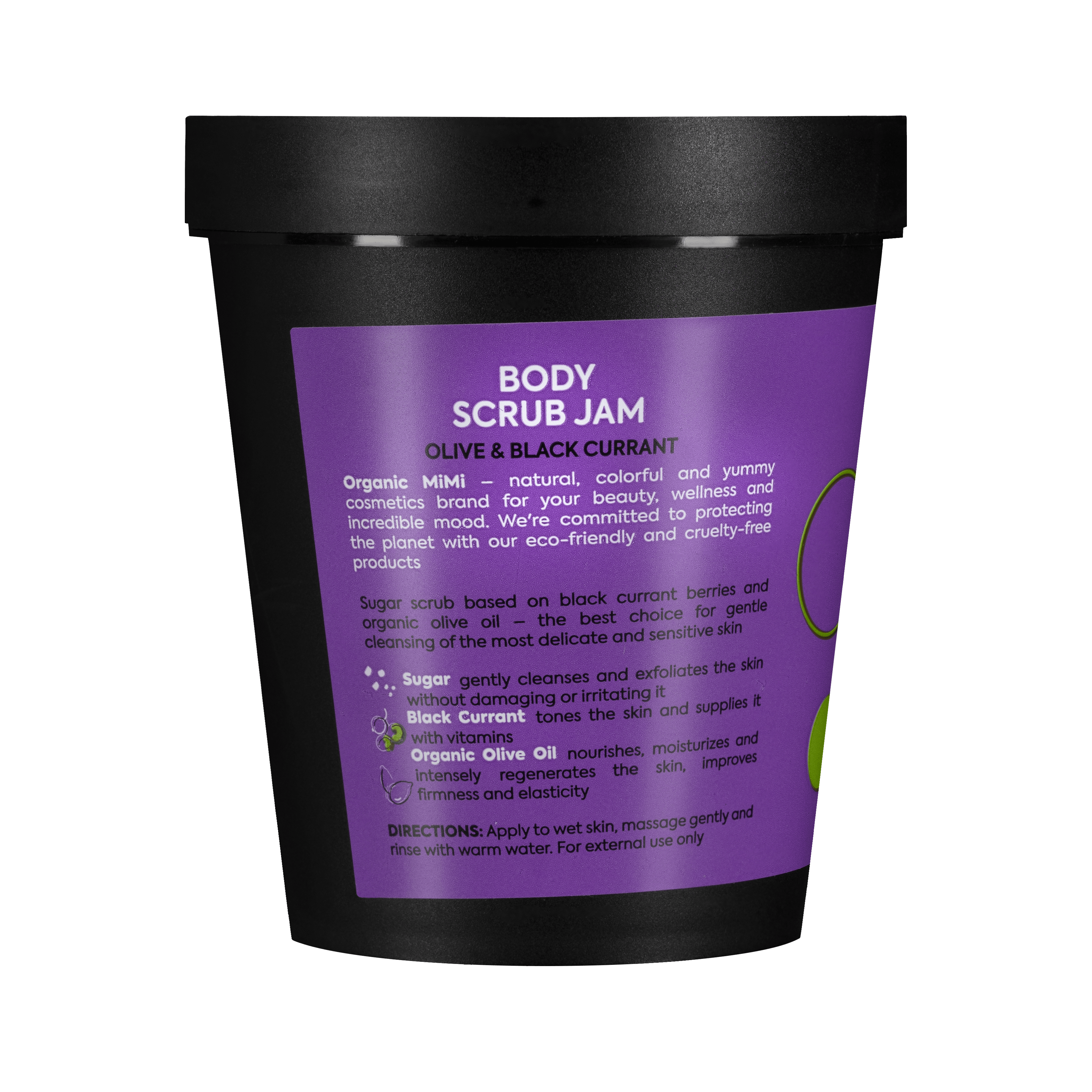Organic Mimi Body Scrub Jam – Olive & Black Currant, 250g