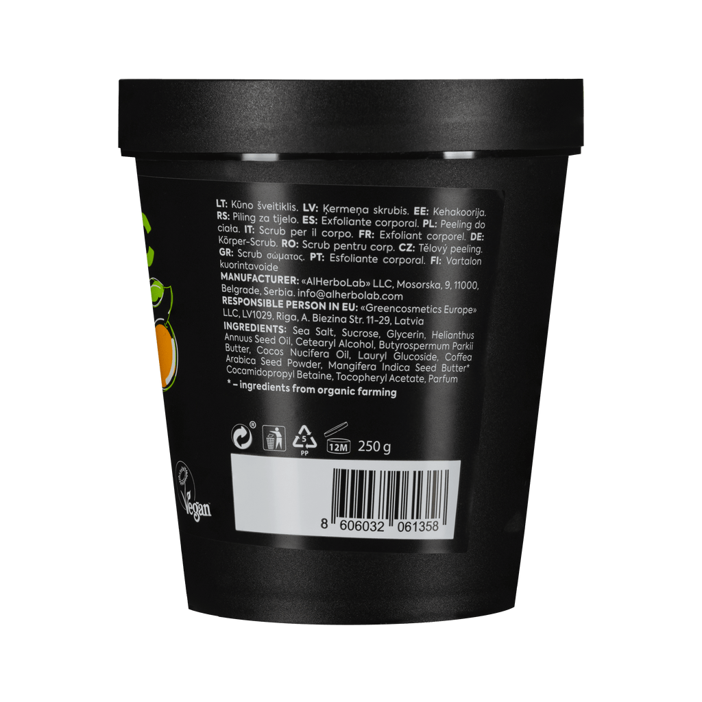 Organic Mimi Lifting Body Scrub – Mango & Coffee, 250g