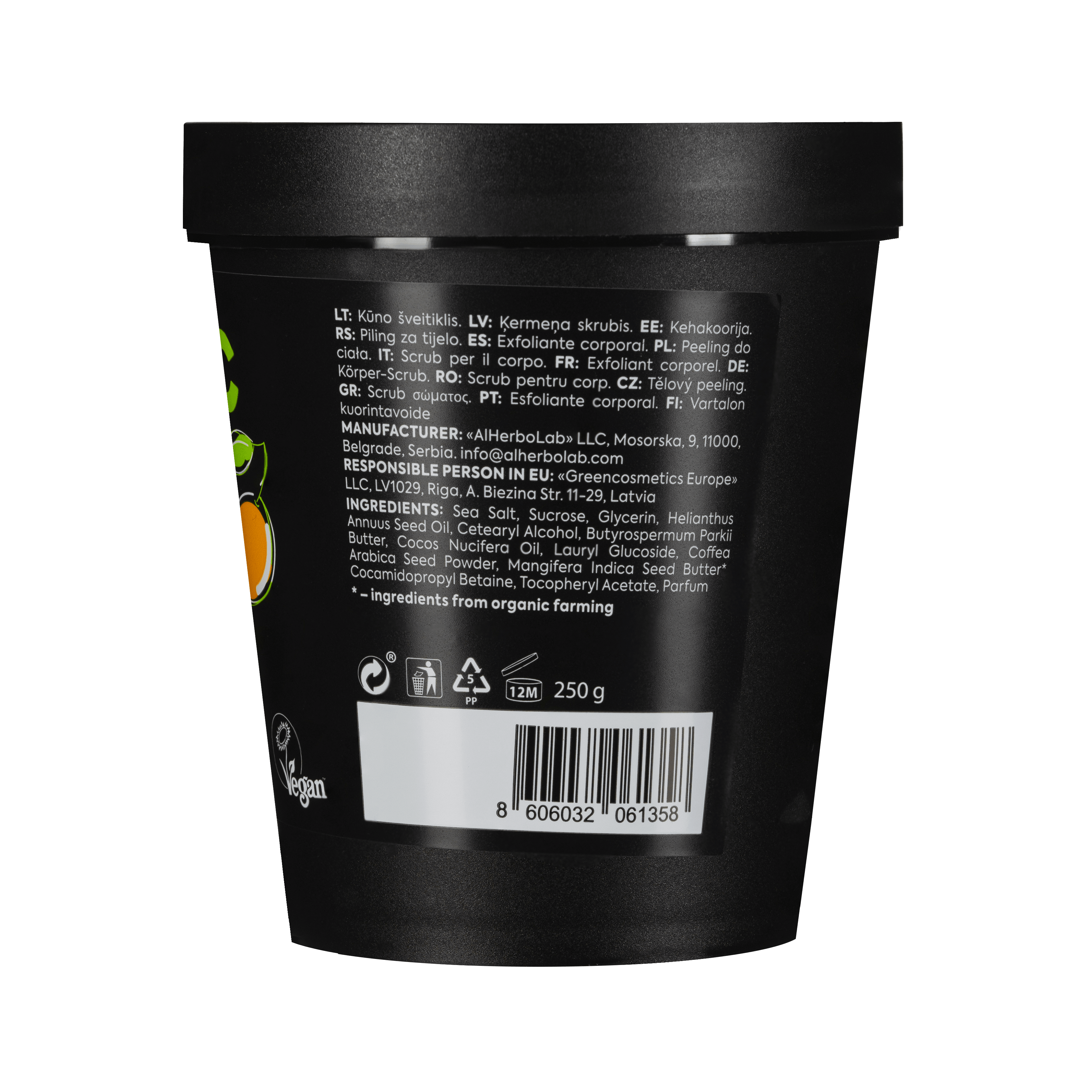Organic Mimi Lifting Body Scrub – Mango & Coffee, 250g