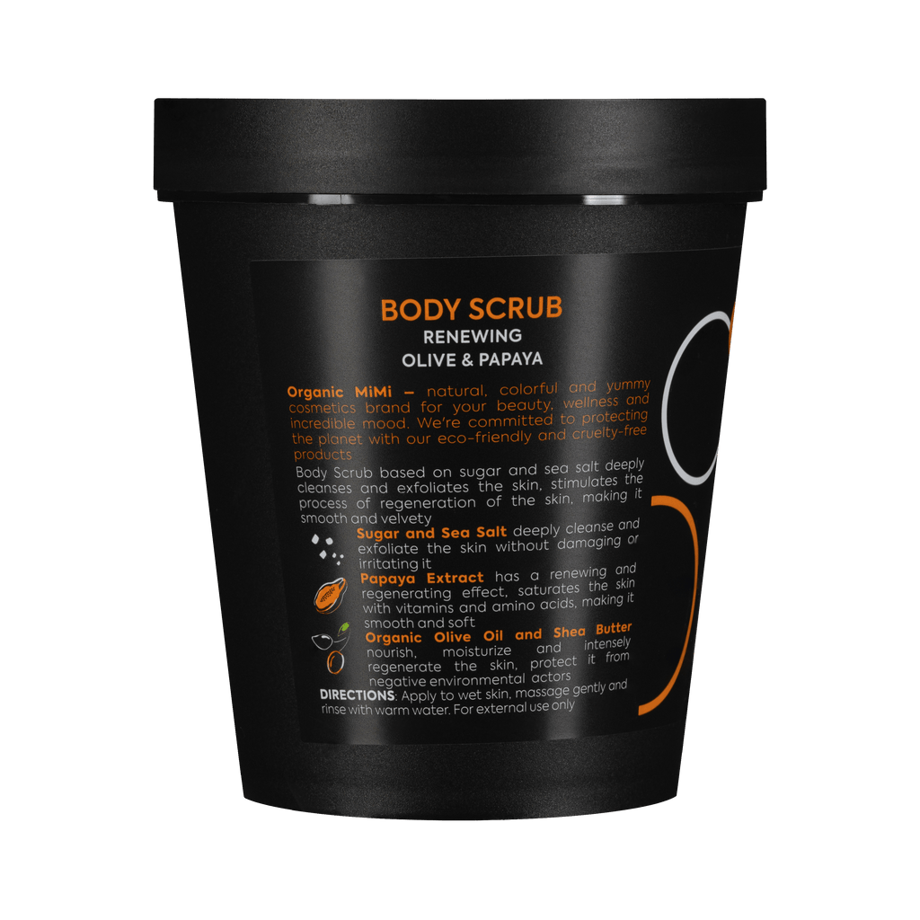Organic Mimi Renewing Body Scrub – Olive & Papaya, 250g