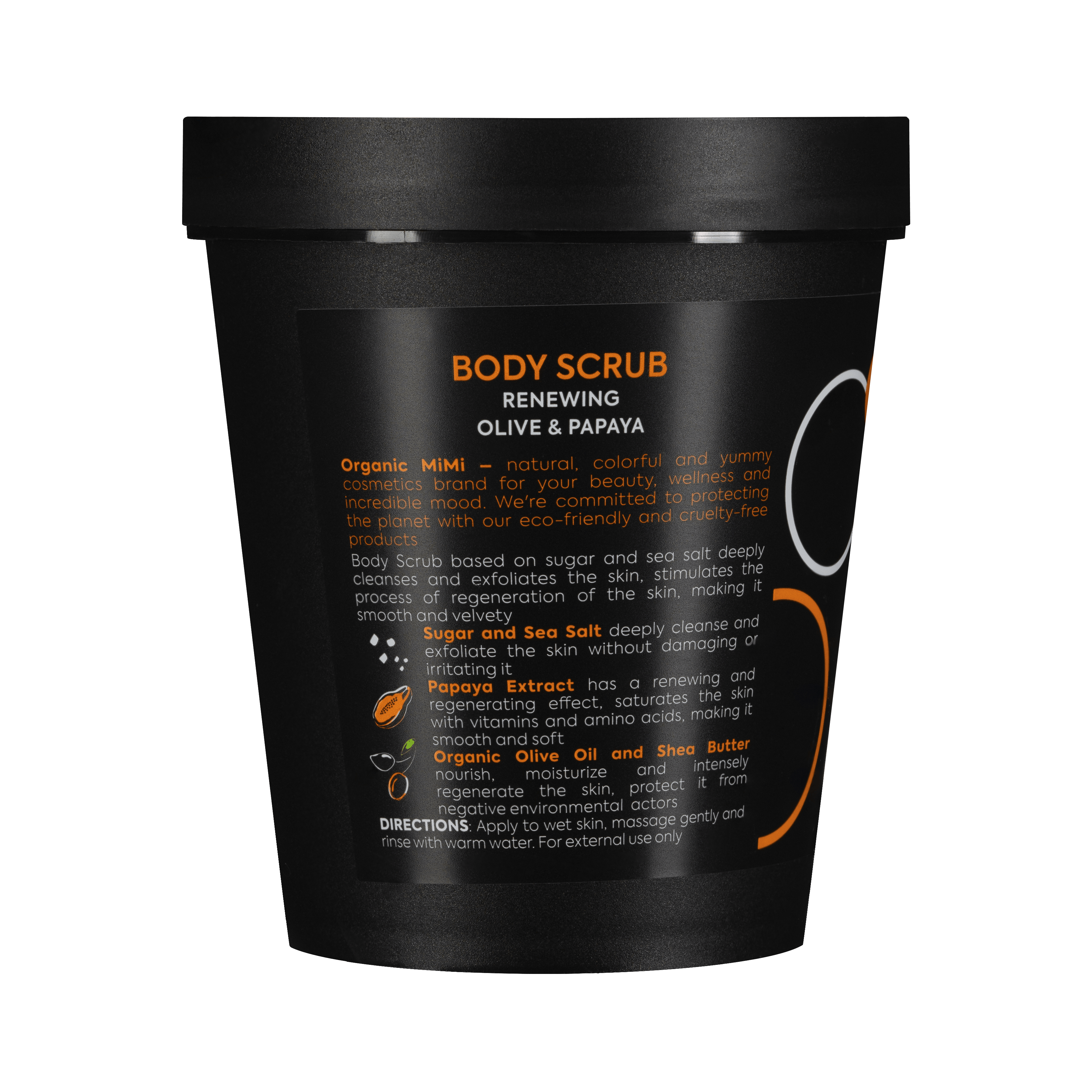 Organic Mimi Renewing Body Scrub – Olive & Papaya, 250g