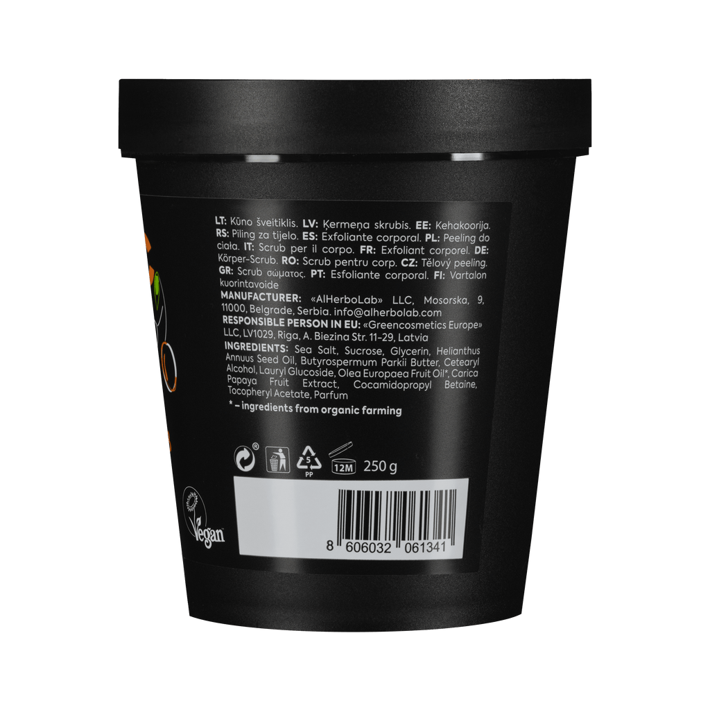 Organic Mimi Renewing Body Scrub – Olive & Papaya, 250g