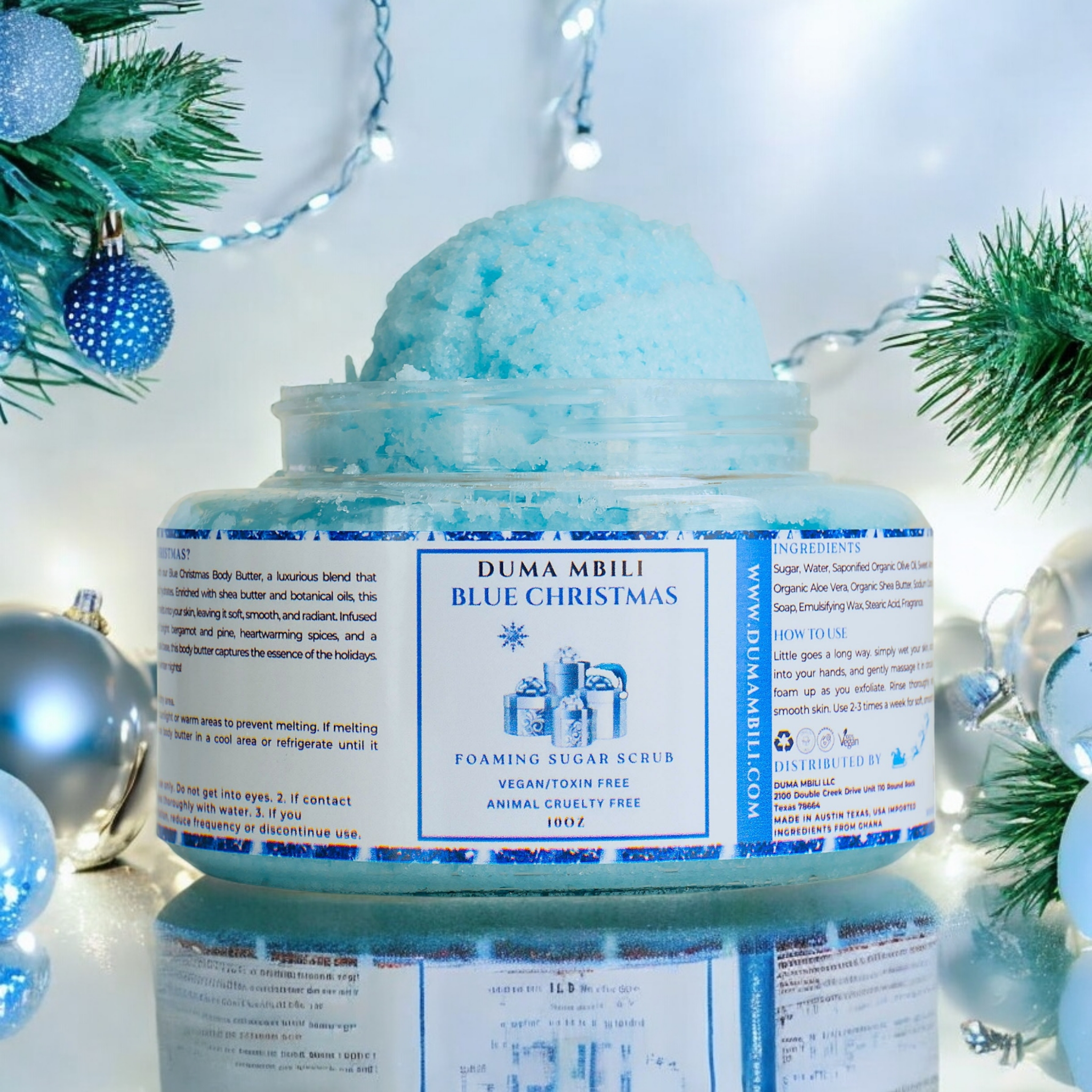 Blue Christmas Foaming Sugar Scrub – Bergamot, Pine & Vanilla Musk