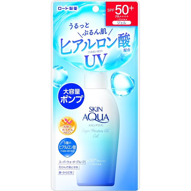 Rohto Skin Aqua UV Super Moisture Gel SPF 50+ PA++++ – Hydrating Japanese Sunscreen with Pump