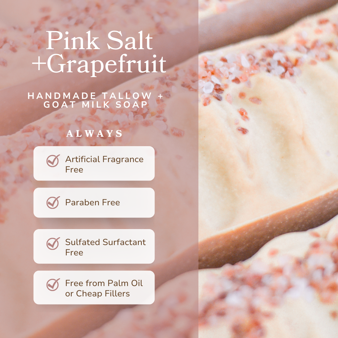 Pink Salt & Grapefruit Tallow & Goat Milk Soap Bar – Detoxifying Handmade Bar