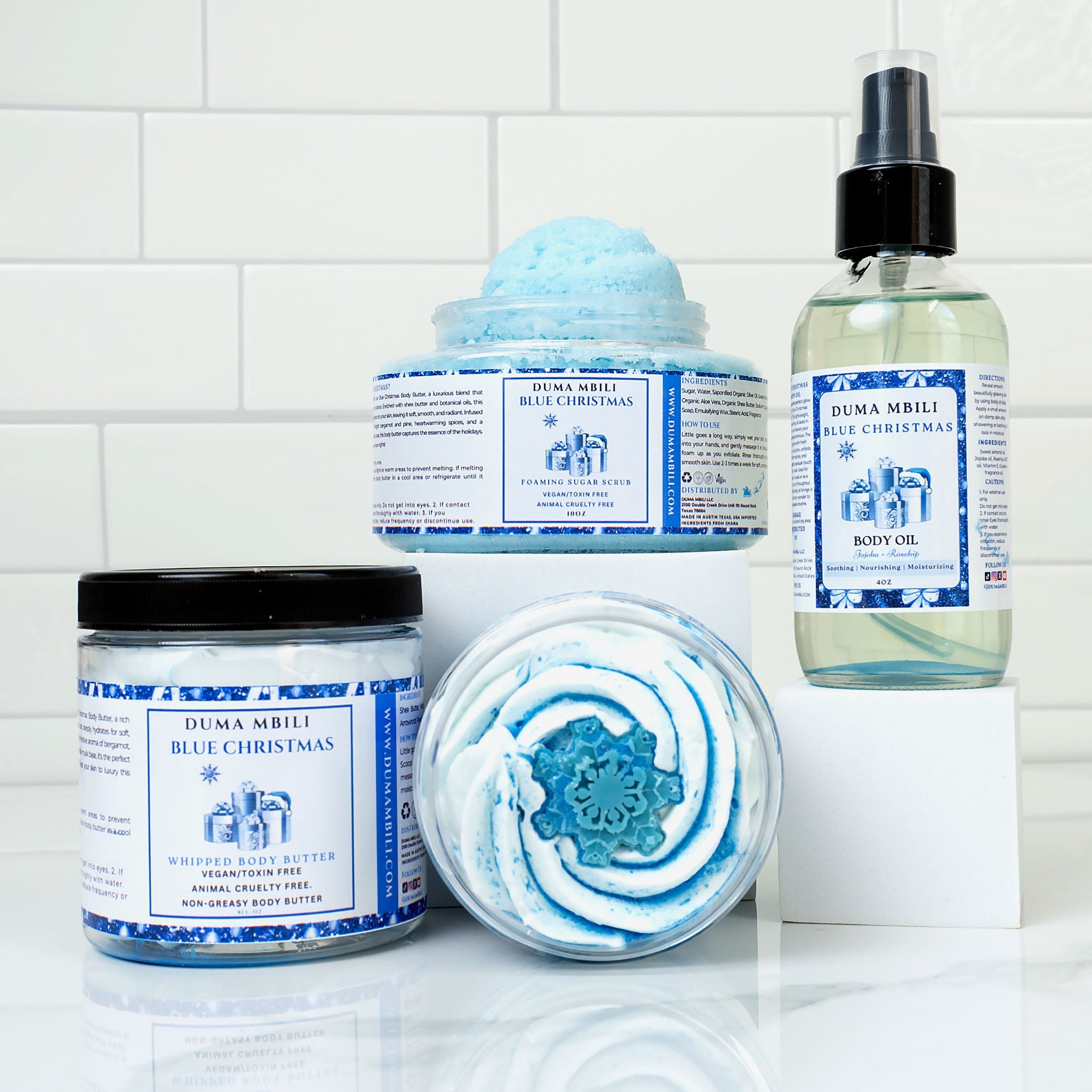 Blue Christmas Bundle – Body Oil, Body Butter & Foaming Sugar Scrub