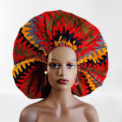 Duma Mbili XL Silk-Lined African Print Bonnet – Large Kente Design