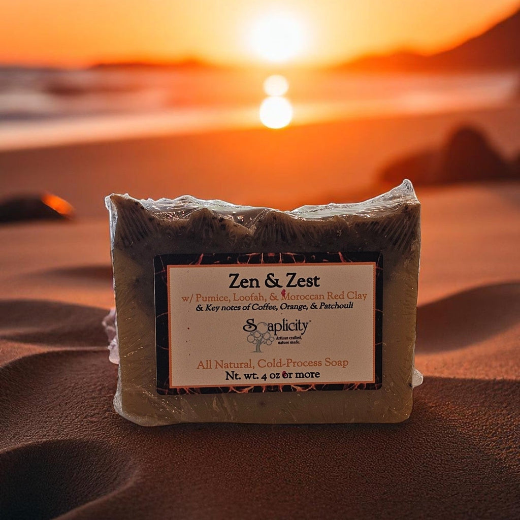 Zen & Zest Exfoliating Soap Bar – Coffee, Orange & Patchouli, 4 oz+
