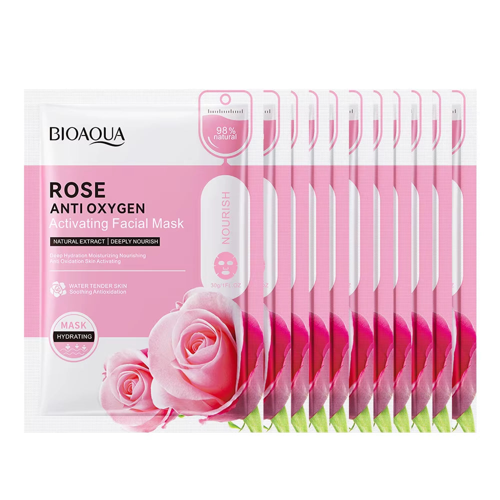 Rose Flower Extract Korean Sheet Mask – Whitening & Moisturizing Face Mask 12 Pack