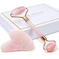 Jade Roller & Gua Sha Set – Natural Rose Quartz Facial Massage Tools, Pink