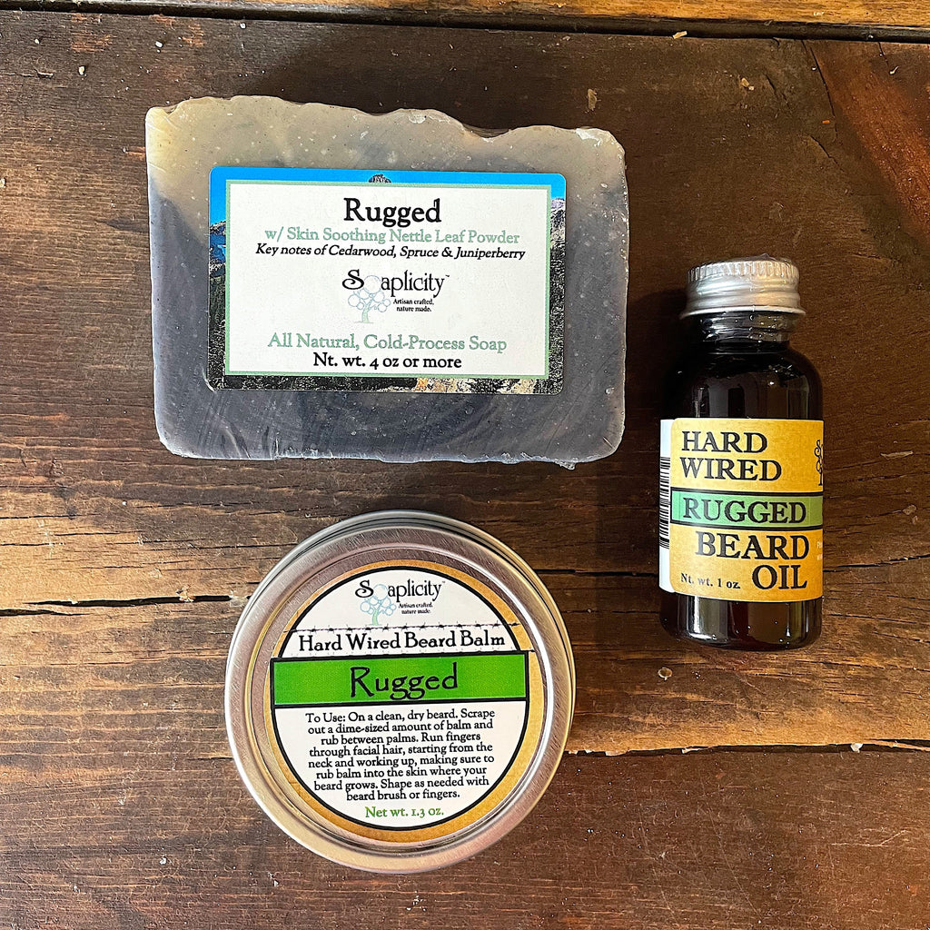 Bearded Trio Gift Set – Hard Wired Beard Oil, Balm & Soap Bar Bundle