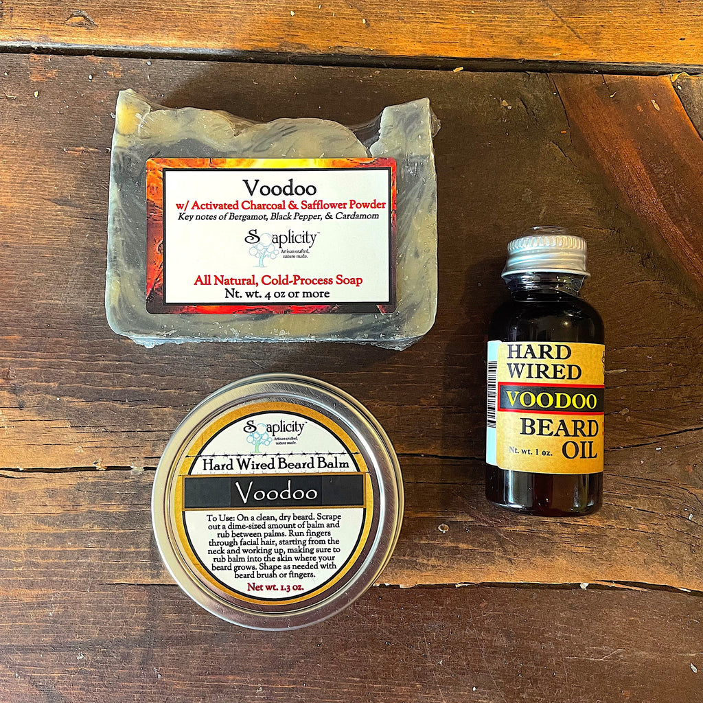 Bearded Trio Gift Set – Hard Wired Beard Oil, Balm & Soap Bar Bundle