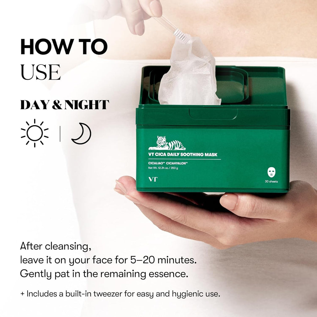 CICA Daily Soothing Sheet Mask – Centella & Hyaluronic Acid Korean Face Mask 30 Sheets