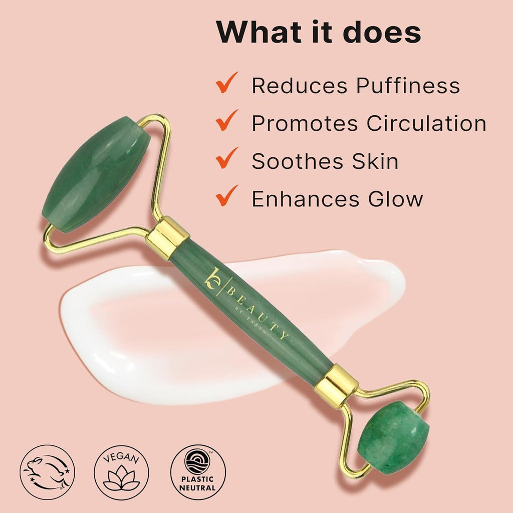 Jade Face Roller with Eye Roller – De-Puffing & Firming Facial Massage Tool