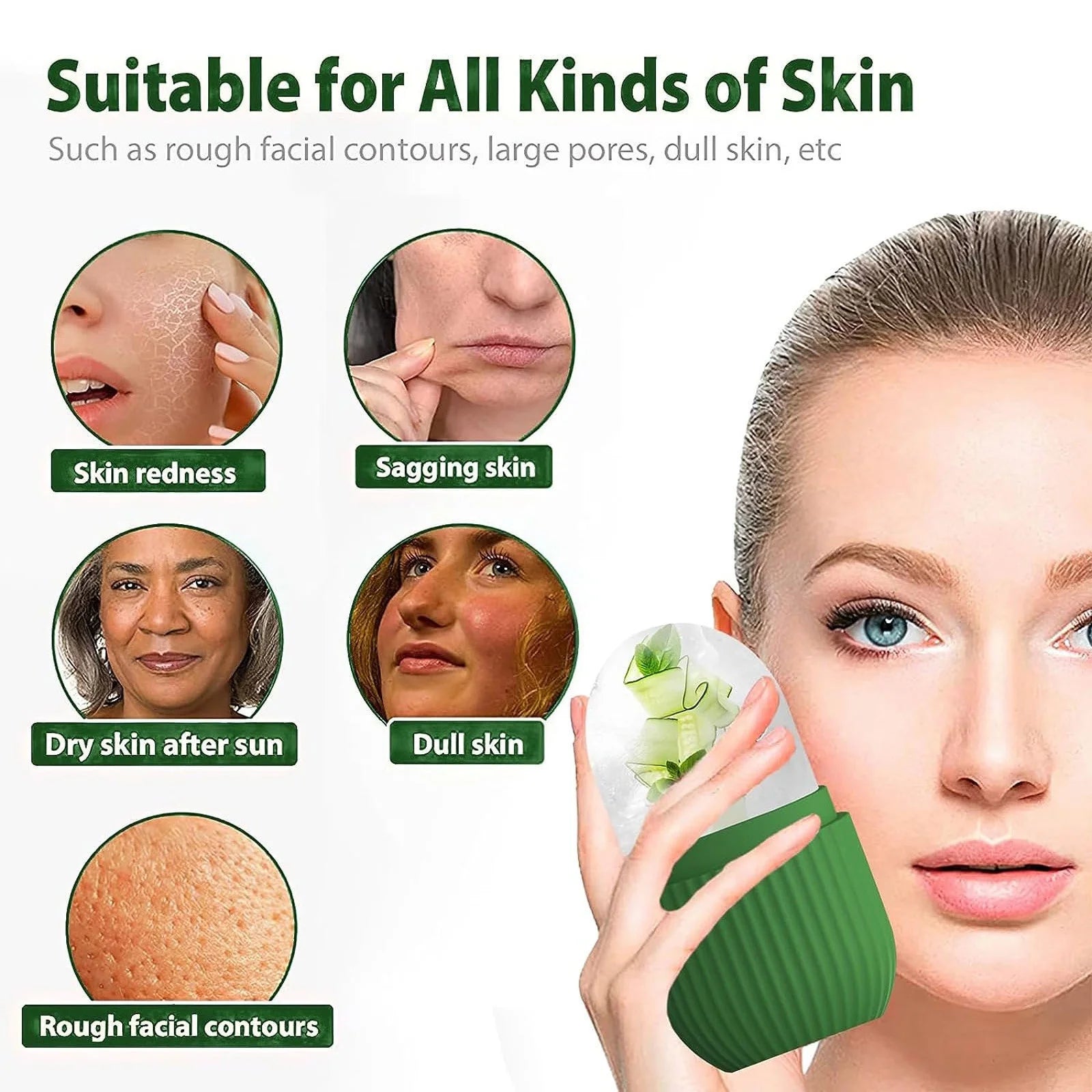 Silicone Ice Face Roller – Refillable Cryotherapy Skin Tool for Puffiness & Pore Tightening