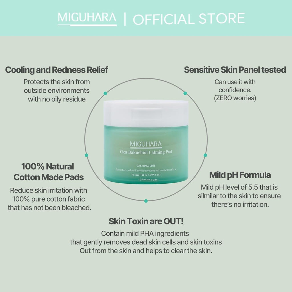 Cica Bakuchiol Calming Toner Pad – Korean Soothing & Hydrating Skincare Pad 5.07 oz