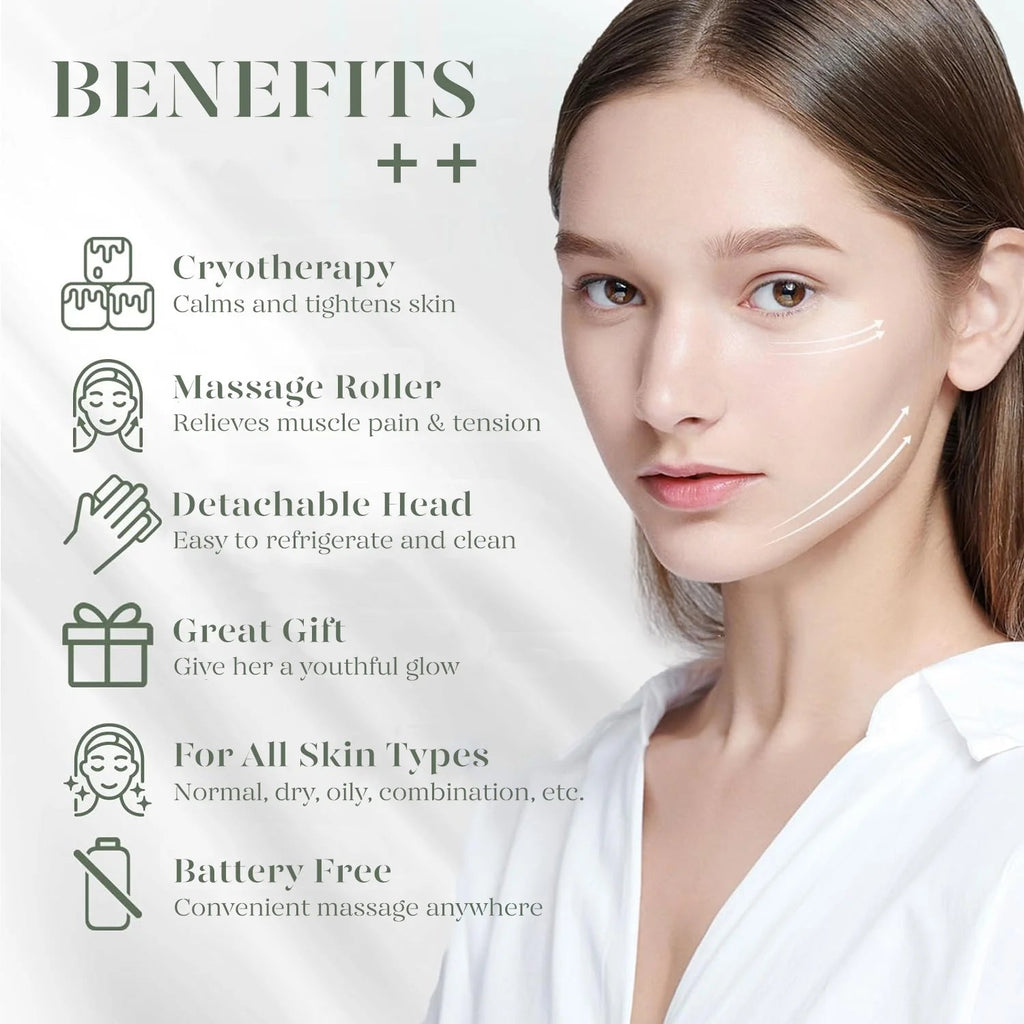 Ice Roller & Gua Sha Set – Cryotherapy Facial Massage for De-Puffing & Pore Minimizing, Pink