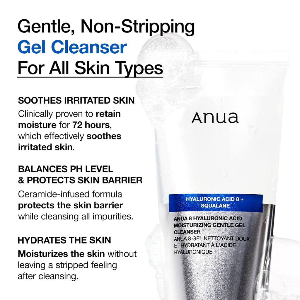 Moisturizing Gentle Gel Cleanser – Hyaluronic Acid, Squalane & Ceramide Korean Face Wash 5.07 oz