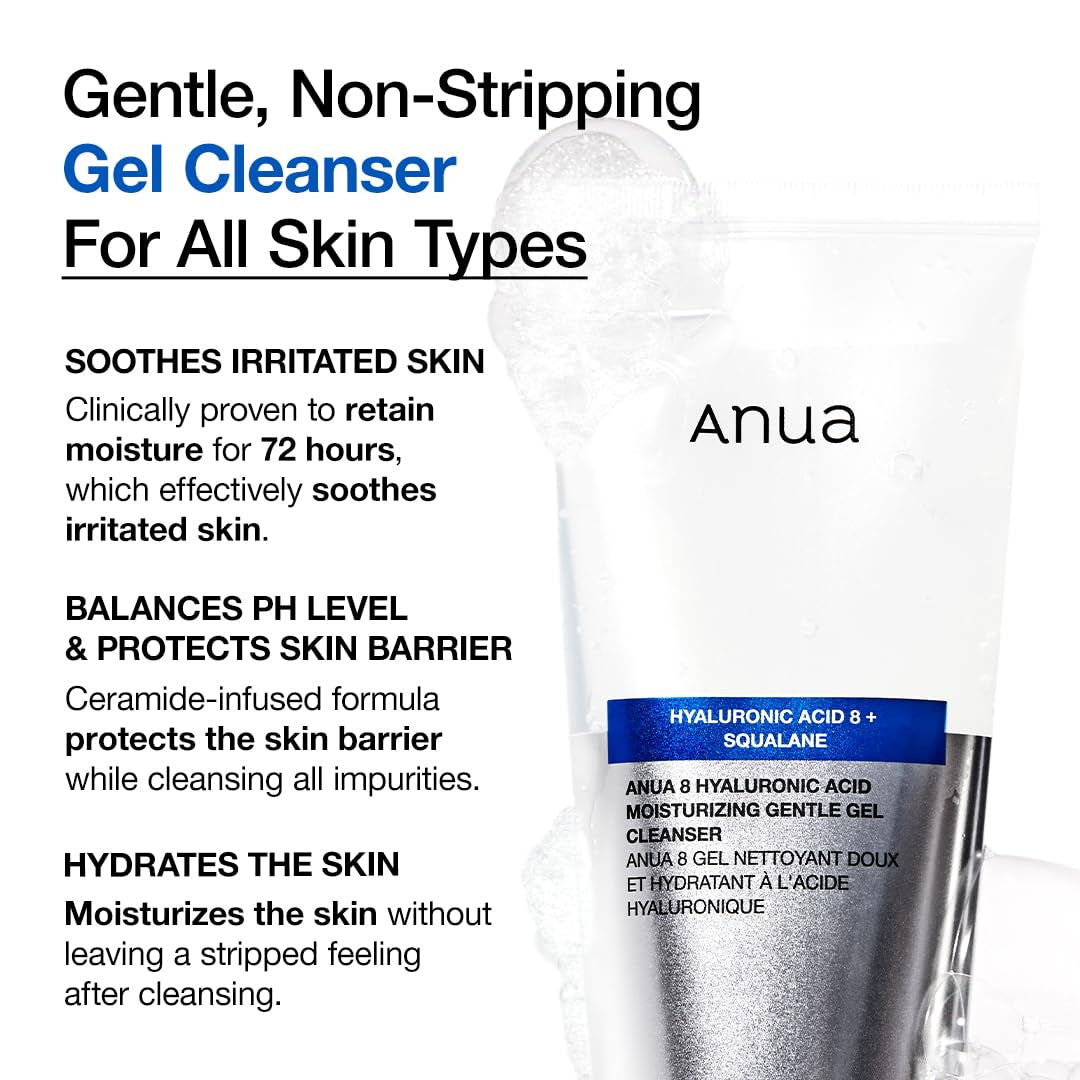Moisturizing Gentle Gel Cleanser – Hyaluronic Acid, Squalane & Ceramide Korean Face Wash 5.07 oz