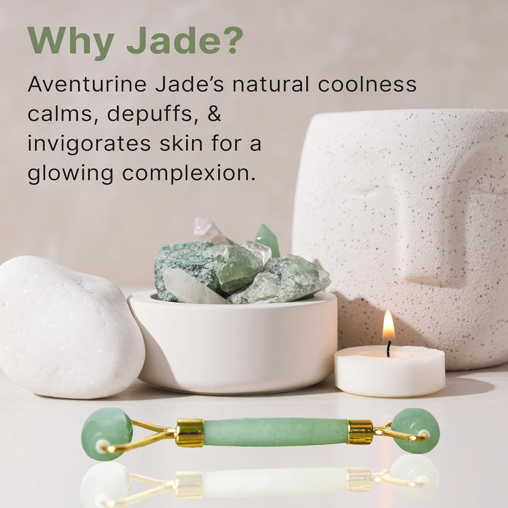 Jade Face Roller with Eye Roller – De-Puffing & Firming Facial Massage Tool