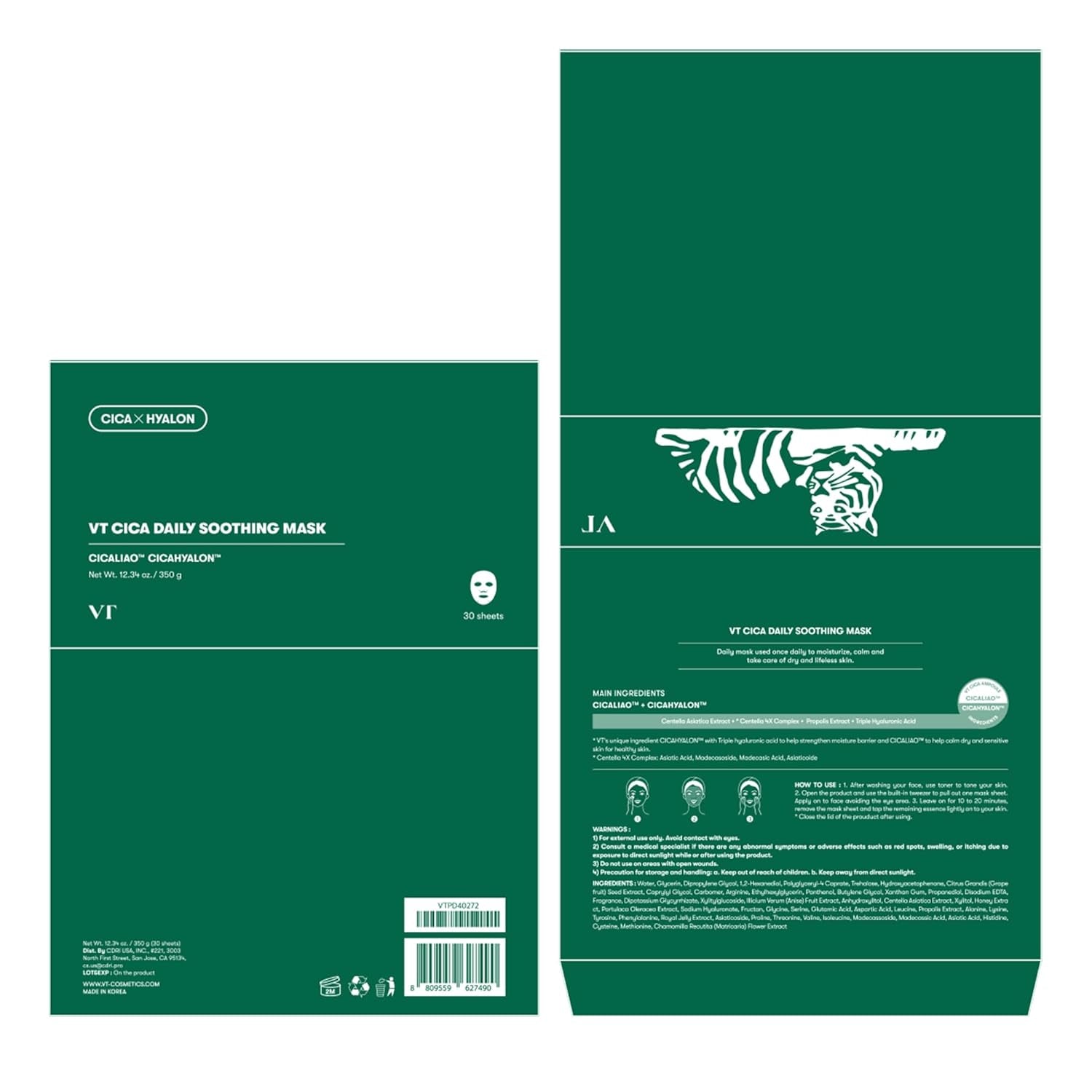 CICA Daily Soothing Sheet Mask – Centella & Hyaluronic Acid Korean Face Mask 30 Sheets