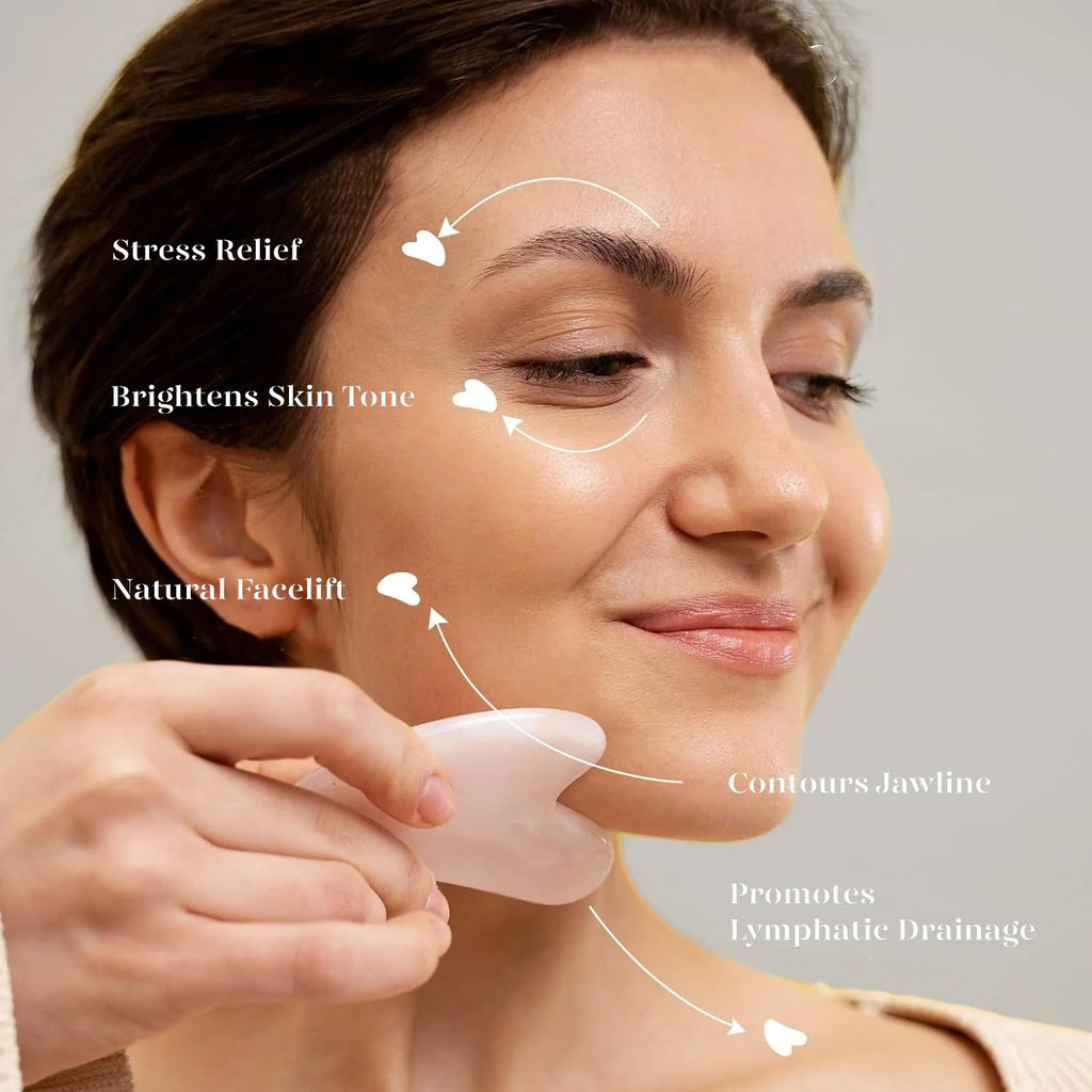 Jade Roller & Gua Sha Set – Natural Rose Quartz Facial Massage Tools, Pink