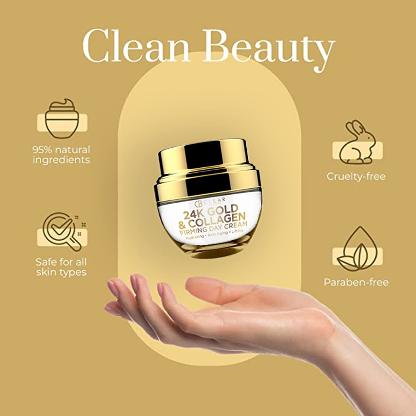 24K Gold & Collagen Daily Face Moisturizer – Korean Anti-Aging Day Cream 1.69 oz