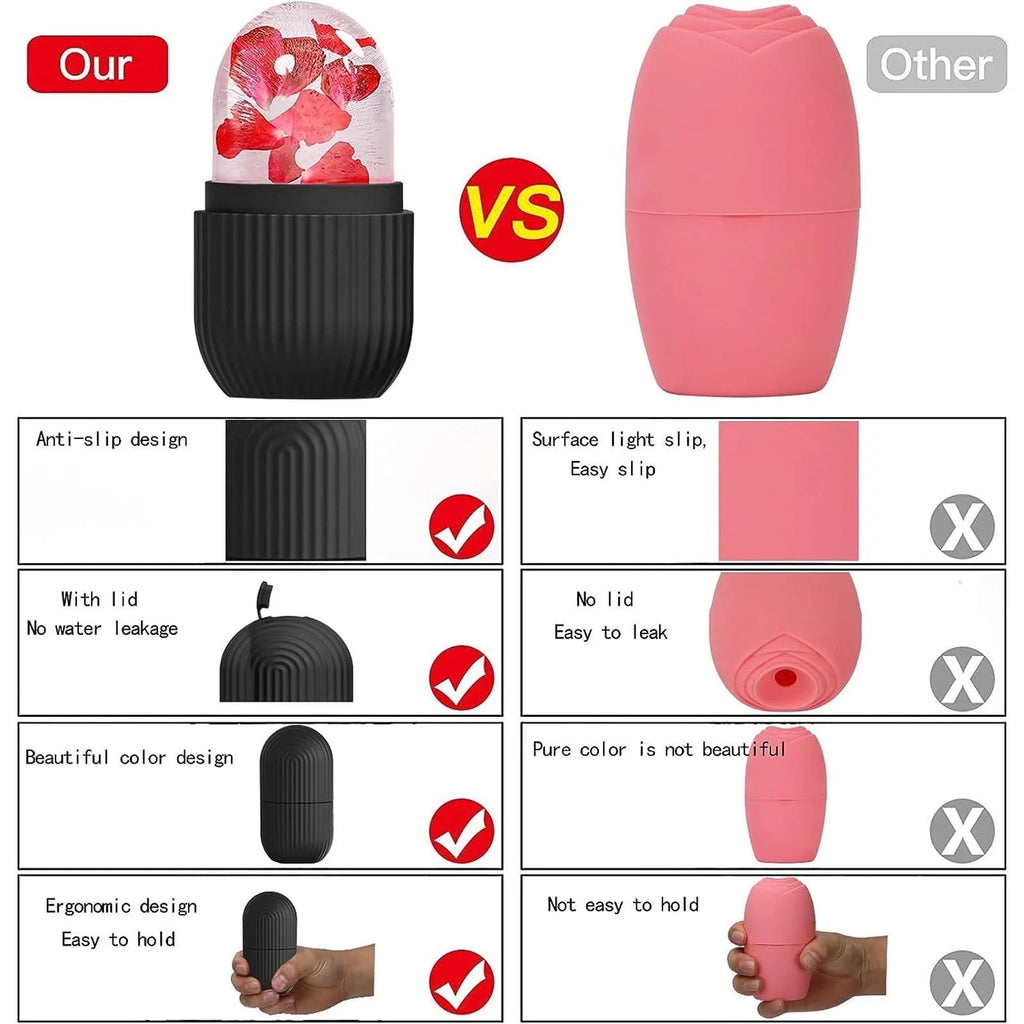 Silicone Ice Face Roller – Refillable Cryotherapy Skin Tool for Puffiness & Pore Tightening