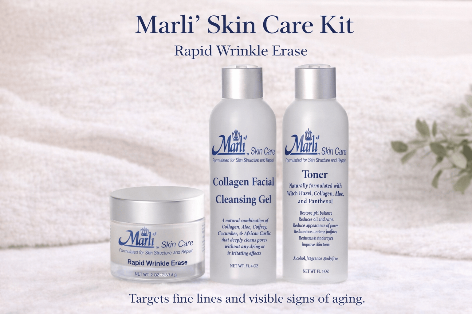 Marli Rapid Wrinkle Erase Complete Skin Care Kit - 3-Step Anti-Aging System